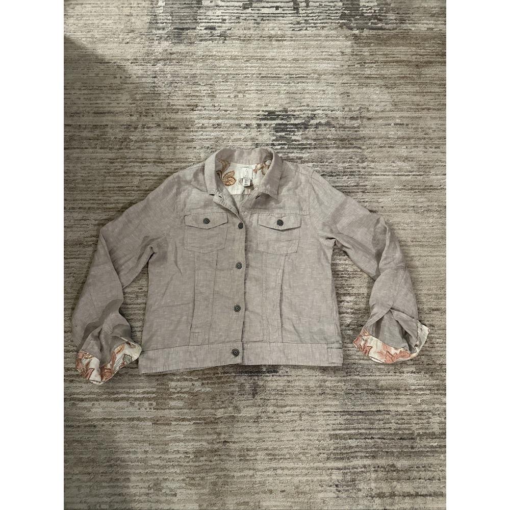 Joie Linen Shirt Women Sz L Button-Up Lightweight Casual Layer Denim Light Gray